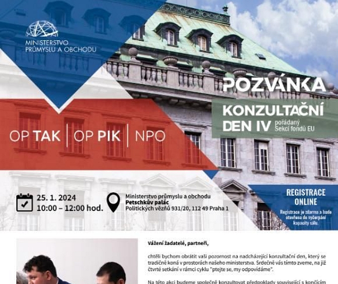 Pozvánka na IV. konzultační den pro OP TAK, OP PIK a NPO